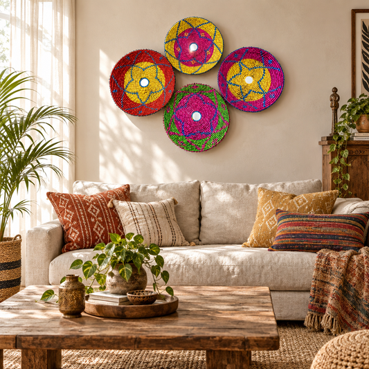 Bundle of 4 Premium Multicolor Star Bread Baskets | Wall Décor (12”)