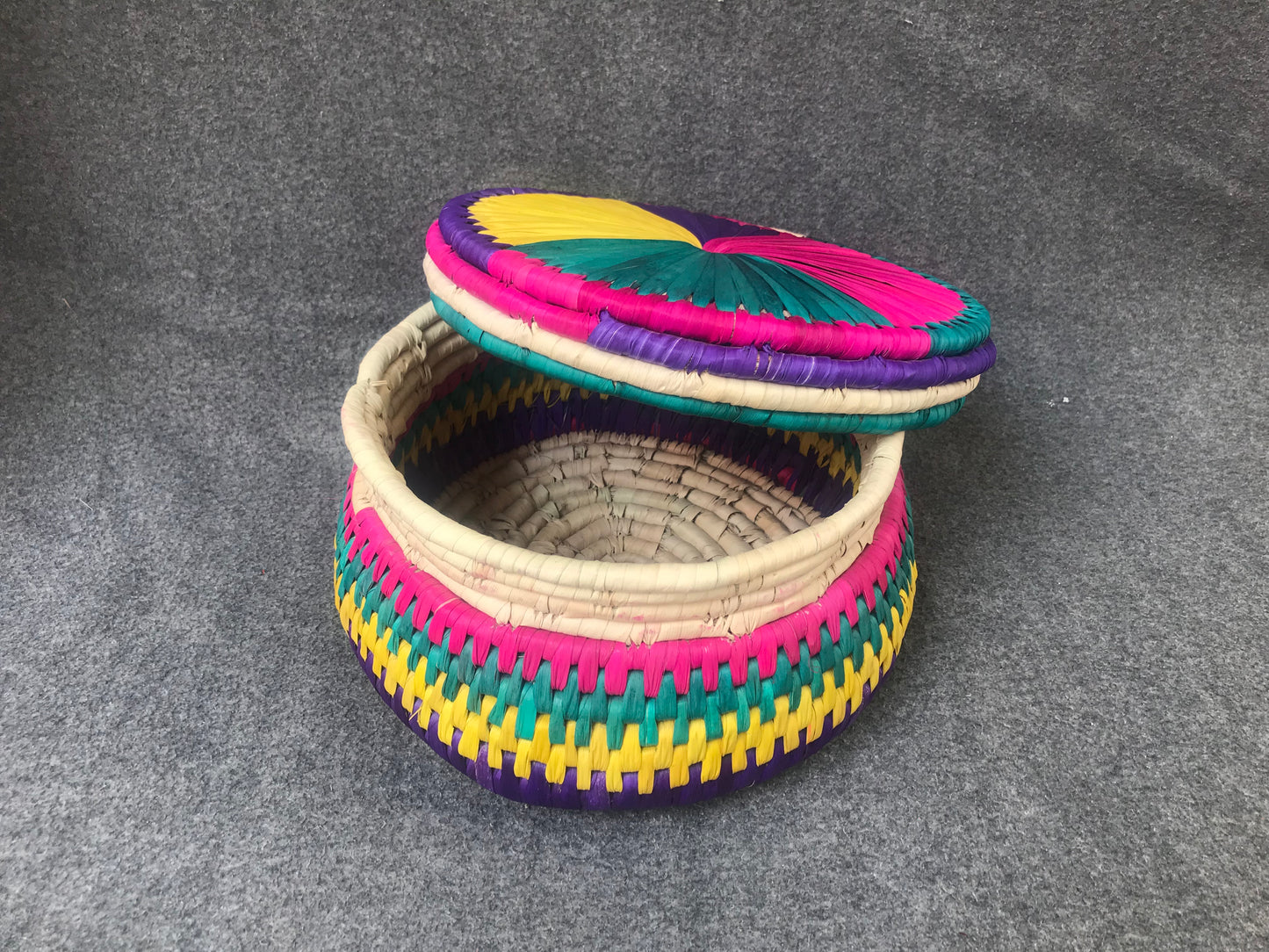 Handmade Premium Quality Date Palm Leaf Large Hotpot with Vibrant Design & Colors (11 inches Wide x 6 inch Height)