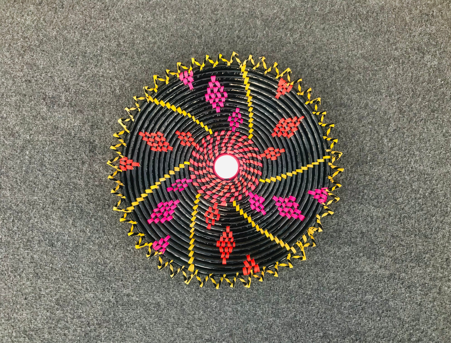 Set of 2 Handwoven Multicolored Date Leaf Bread Baskets / Changair / Chhabi – 12 Inches Wall Décor & Serving Basket