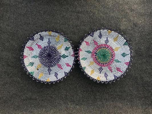 Set of 2 Silver Themed Handwoven Changair / Chhabi – 12 Inches Wall Décor & Serving Basket