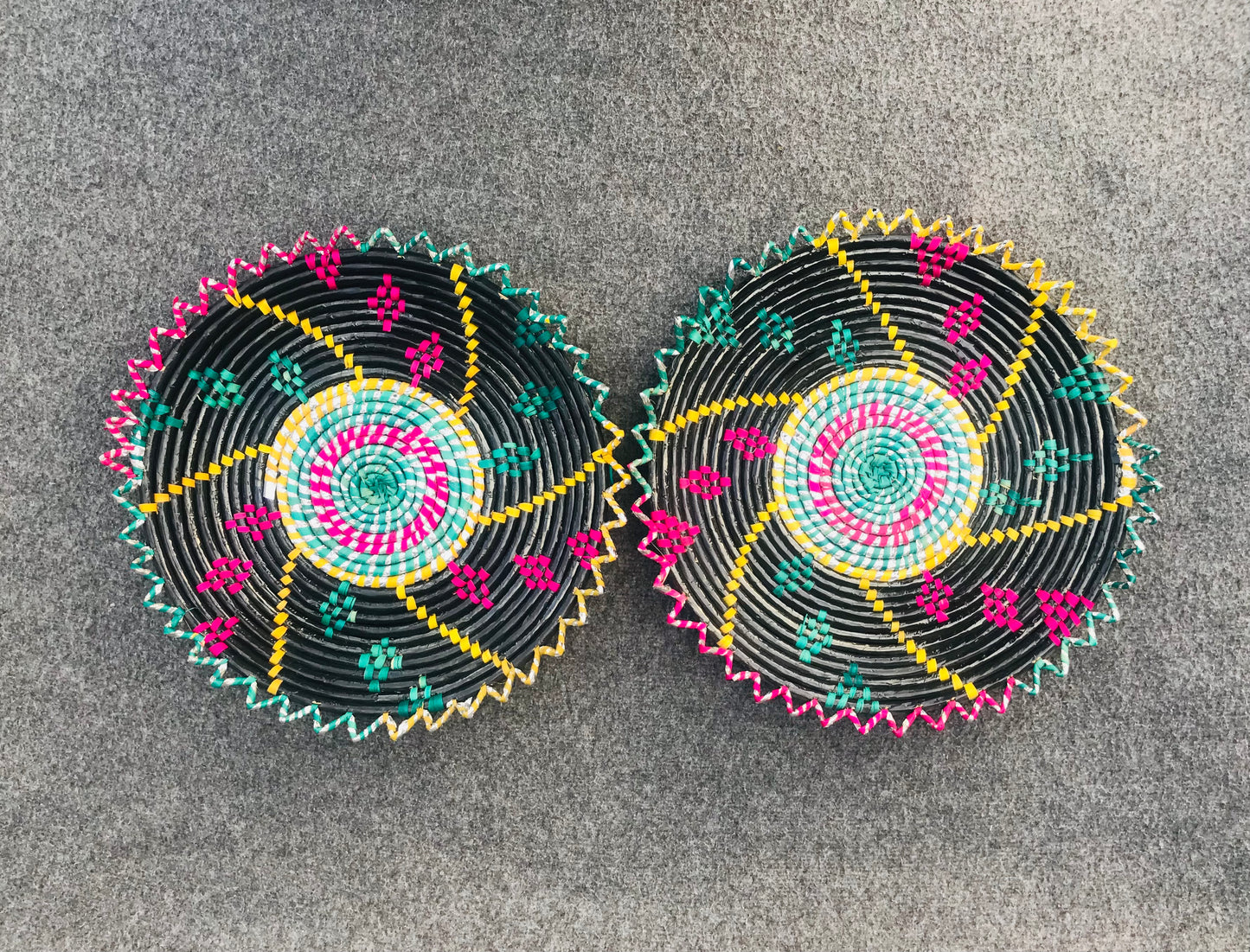 Set of 2 Black Themed Handwoven Changair / Chhabi – 12 Inches Wall Décor & Serving Basket