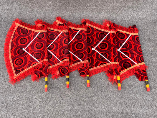 Bundle of 5 Red Shaneel Velvet Handmade Traditional Fans