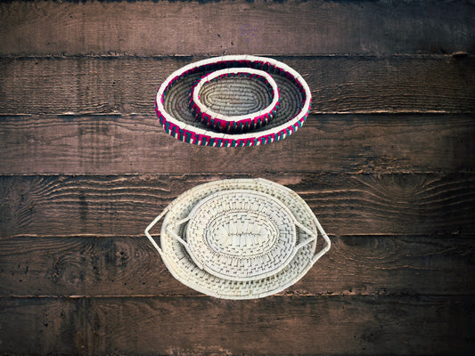 4 Pieces Bundle Offer (Set of 2 Date Palm Leaf Spoon Boxes / Fruit Baskets & Set of 2 Serving Trays) Dining Table Decor