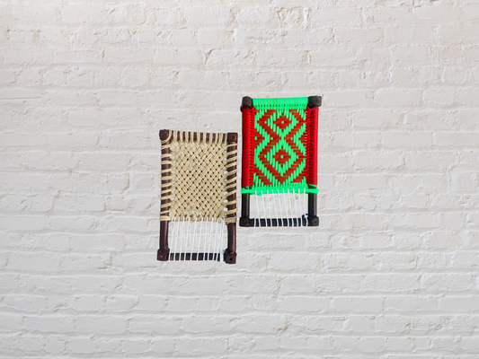 Set of 2 Pakistani Premium Wooden Mini Charpai / Charpoy Miniature Wall Decor (8 by 13 inches)