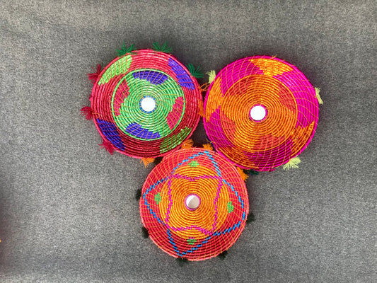 Set of 4 Handmade Date Palm Leaf Colourful Chaabi Wall Décor (12 Inches)