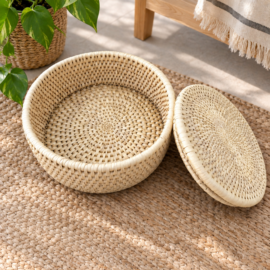 Date Leaf Premium Hot Pot & Storage Basket with Hard Lid (11”)
