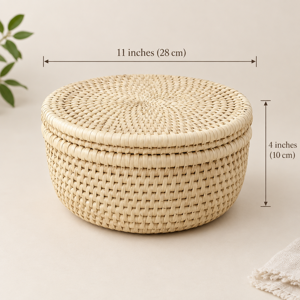 Date Leaf Premium Hot Pot & Storage Basket with Hard Lid (11”)