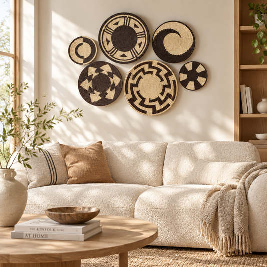 Set of 6 Premium Black Themed Chhabi / Changair / Bread Baskets Boho Wall Decor