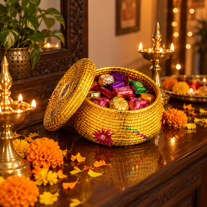 Handmade Golden Haandi Shaped Hotpot | Jewelery Storage | Mehndi Decor