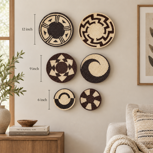 Set of 6 Premium Black Themed Chhabi / Changair / Bread Baskets Boho Wall Decor