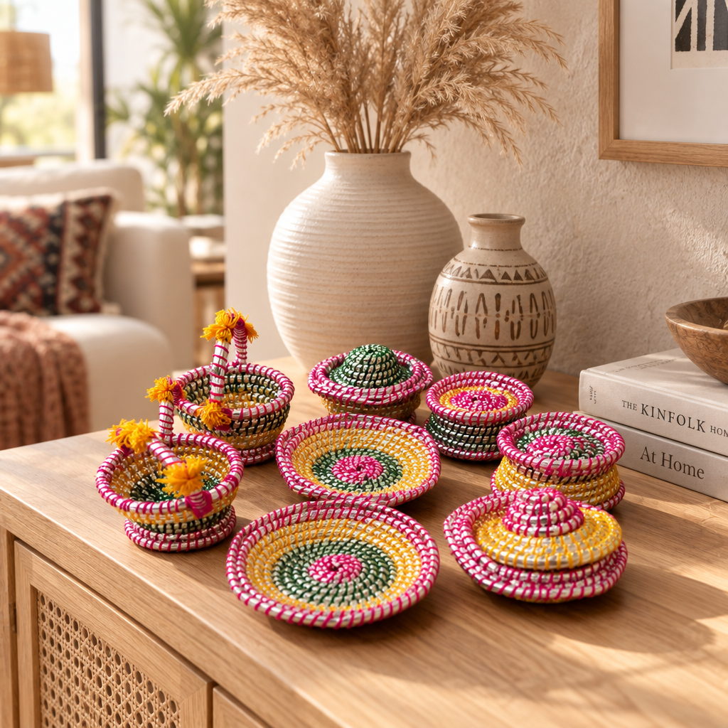 Mini Basketry Baby Toys Set (8 Pcs) | Mini Home Decor Crafts | Gifting Article