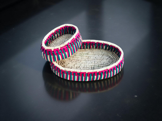 Set of 2 Date Palm Leaf Spoon Boxes / Fruit Baskets Eco Friendly Home Decor