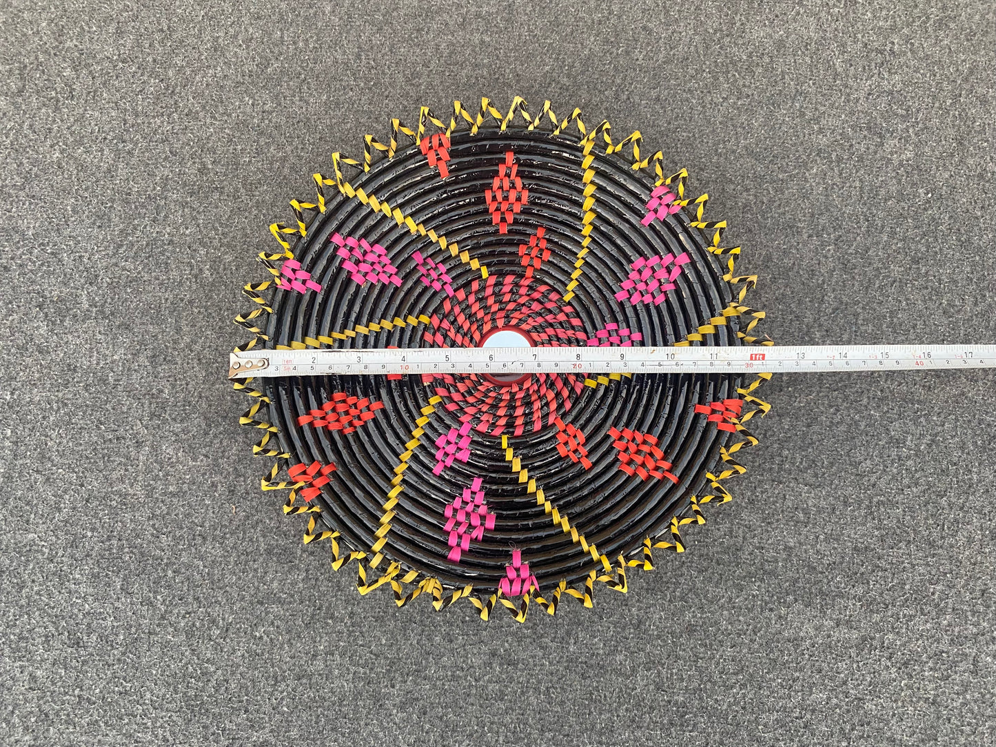 Set of 2 Handwoven Multicolored Date Leaf Bread Baskets / Changair / Chhabi – 12 Inches  Wall Décor & Serving Basket