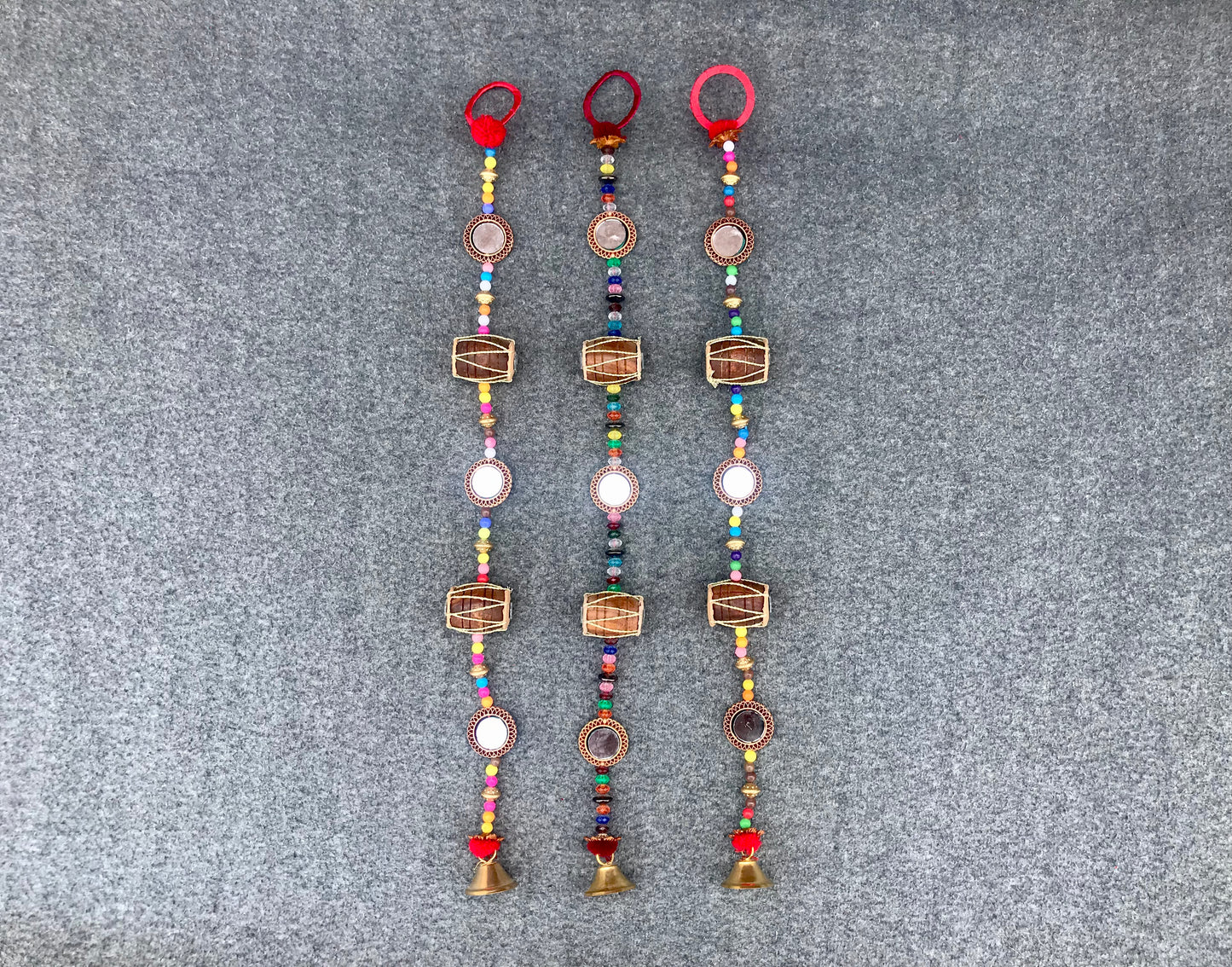 Set of 3 Handmade Traditional Mini Dholki Wind Chimes Home Decor Wall Hanging