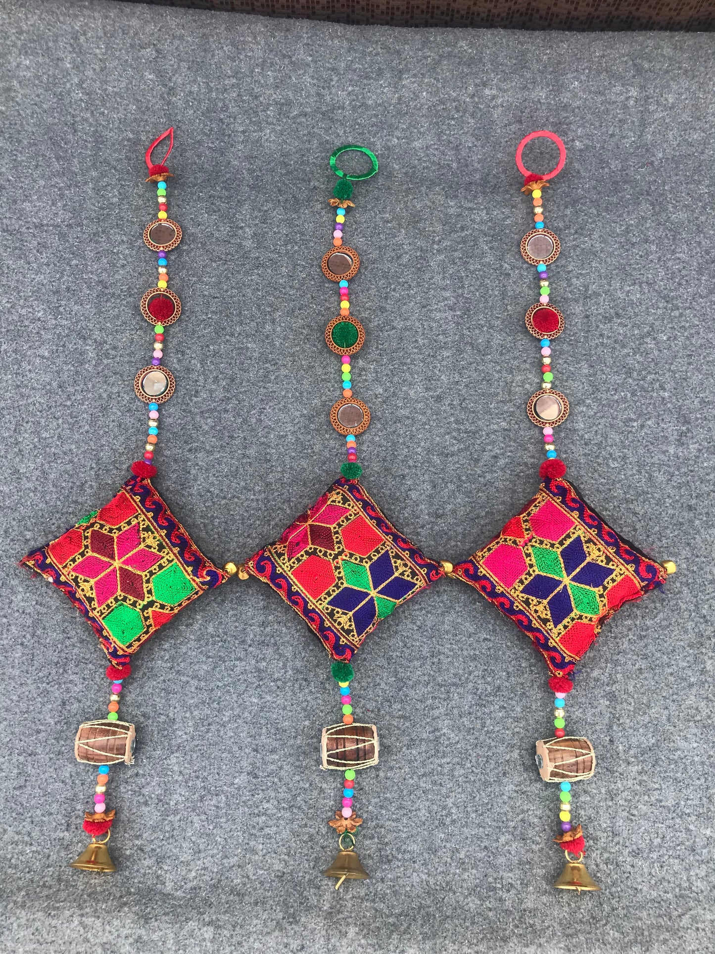 Set of 3 Traditional Handmade Cushion Design Multiple Color Wind Chimes Home Decor