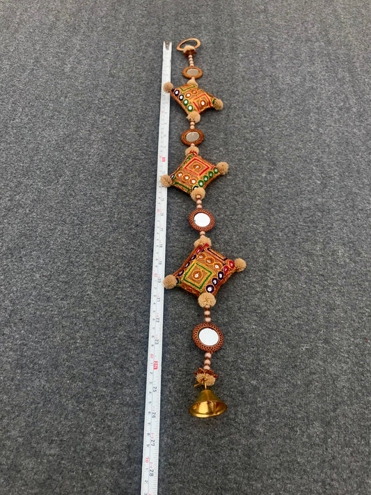 Set of 3 Traditional Handmade Mini Cushion Design Brown Colored Wind Chimes Home Decor Wall Hanging