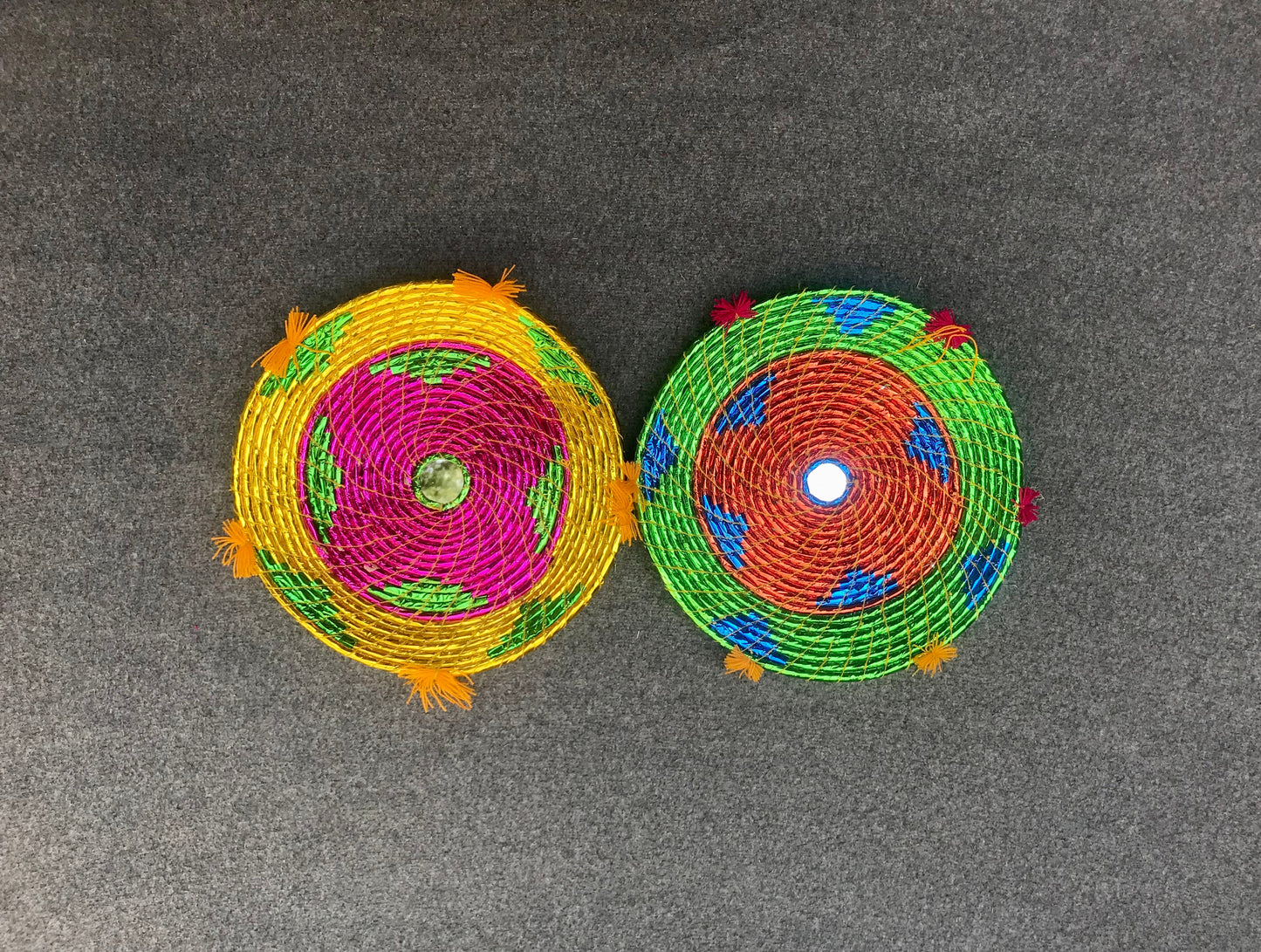 Set of 2  Eco Friendly Handmade Bread Baskets / Changair / Chhabi – 12 Inches | Multicolored Wall Décor & Serving Baskets