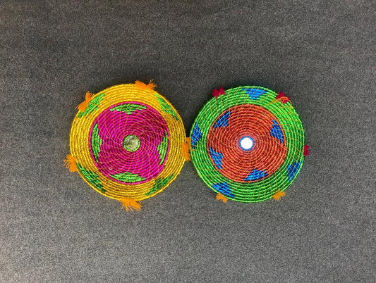 Set of 2  Eco Friendly Handmade Bread Baskets / Changair / Chhabi – 12 Inches | Multicolored Wall Décor & Serving Baskets