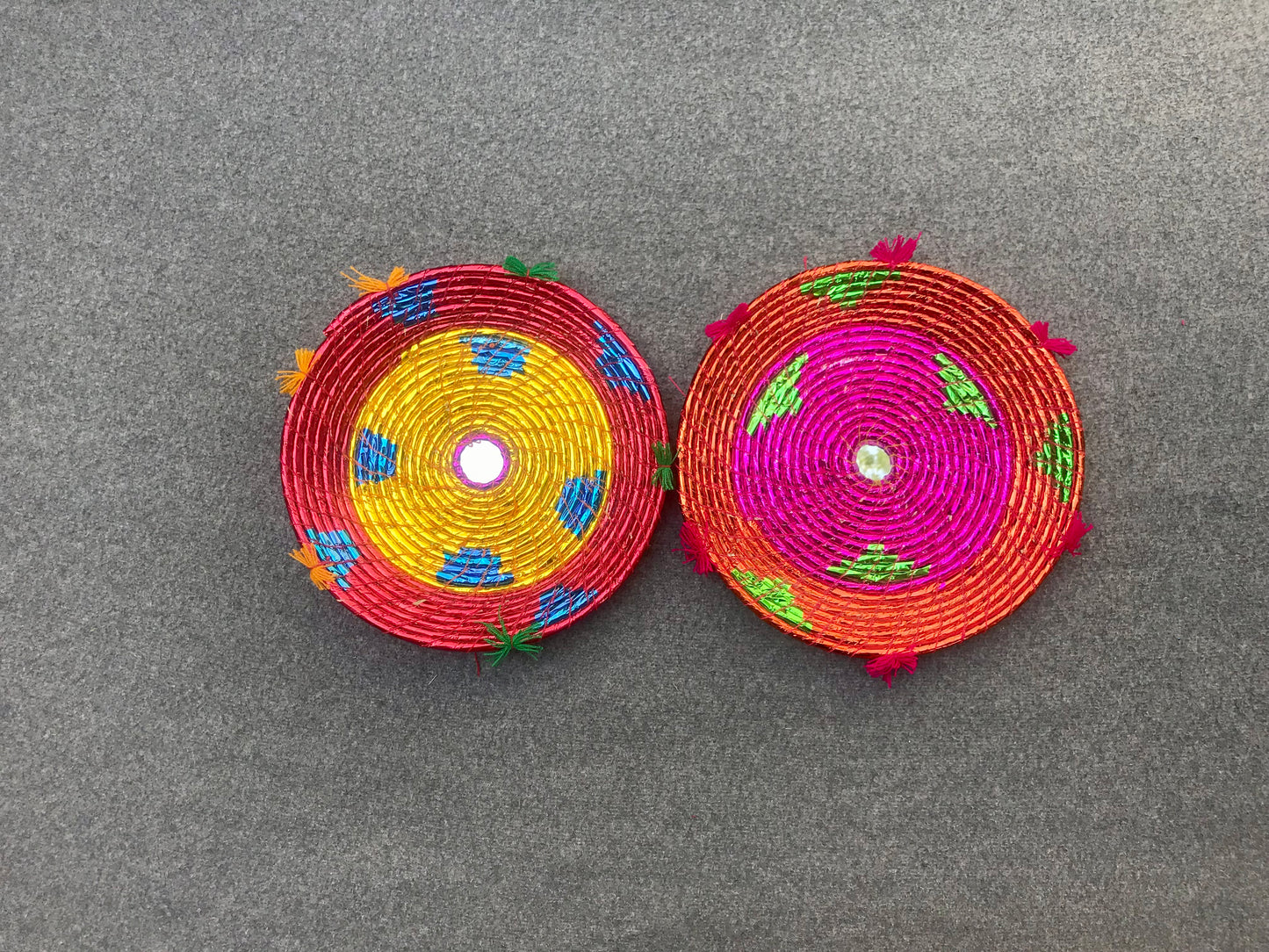 Set of 4 Date Palm Leaf Handmade Bread Baskets / Changair / Chhabi – 12 Inches | Multicolored Wall Décor & Serving Baskets