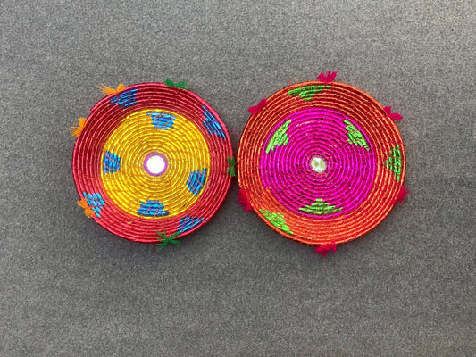 Set of 2  Eco Friendly Handmade Bread Baskets / Changair / Chhabi – 12 Inches | Multicolored Wall Décor & Serving Baskets