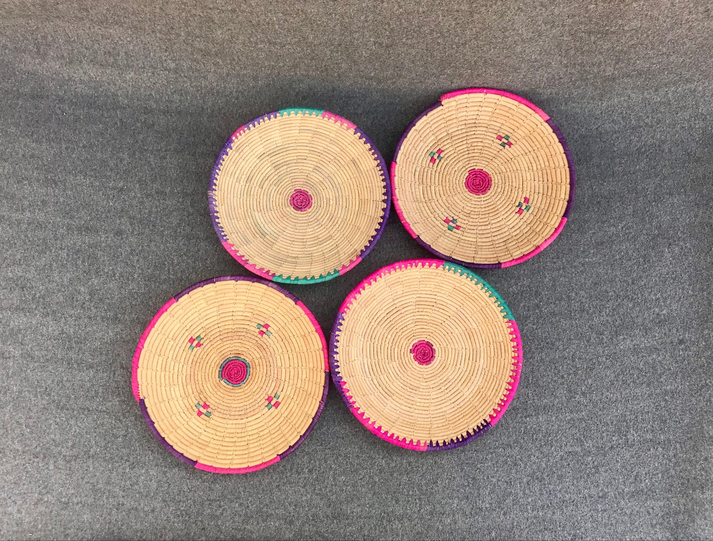 Set of 4 Date Palm Leaf Handmade Bread Baskets / Changair / Chhabi – 12 Inches | Simply Designed Wall Décor & Serving Baskets