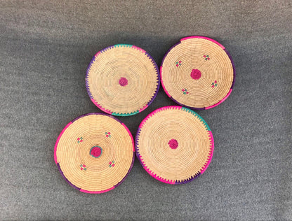 Set of 4 Date Palm Leaf Handmade Bread Baskets / Changair / Chhabi – 12 Inches | Simply Designed Wall Décor & Serving Baskets