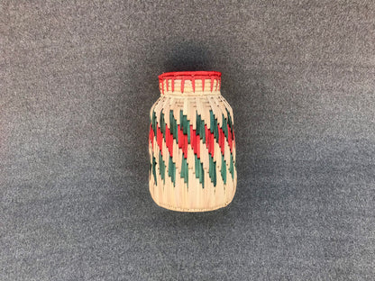 Date Palm Leaf Handmade Multicolor Floral Flower Vase | 12x8 Inch Premium Craft | Snacks & Dry Fruits Jar – Cultural Dukaan