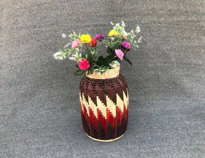 Date Palm Leaf Handmade Multicolor Floral Flower Vase | 12x8 Inch Premium Craft | Snacks & Dry Fruits Jar – Cultural Dukaan