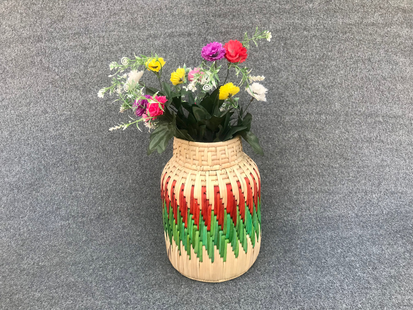 Date Palm Leaf Handmade Multicolor Floral Flower Vase | 12x8 Inch Premium Craft | Snacks & Dry Fruits Jar – Cultural Dukaan