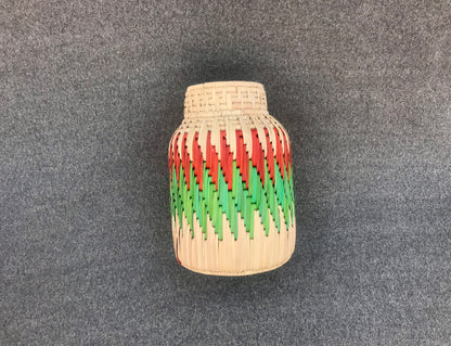 Date Palm Leaf Handmade Multicolor Floral Flower Vase | 12x8 Inch Premium Craft | Snacks & Dry Fruits Jar – Cultural Dukaan