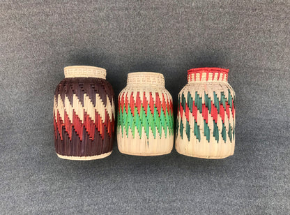 Date Palm Leaf Handmade Multicolor Floral Flower Vase | 12x8 Inch Premium Craft | Snacks & Dry Fruits Jar – Cultural Dukaan