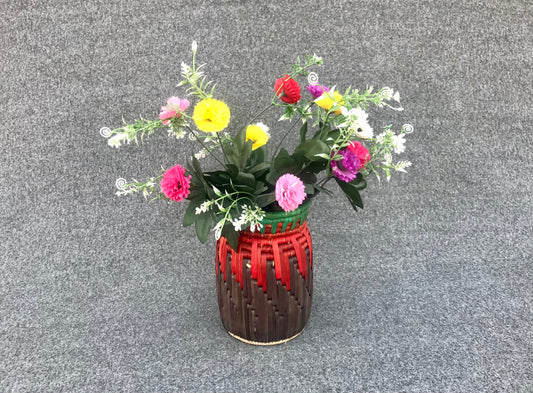 Date Palm Leaf Handmade Multicolor Flower Vase | (8x5 inches) Decorative Dry Fruits & Snacks Jar | Eco-Friendly Home Décor