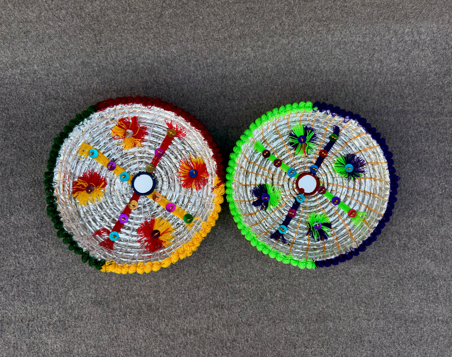 Set of 2 Premium Handmade Multicolor Decor Chabbi Bread Baskets (11 inch)