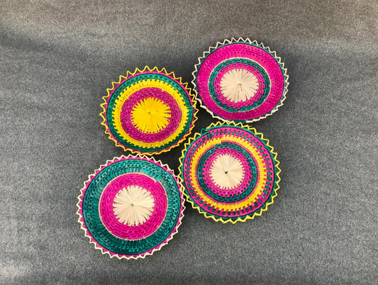 Set of 4 Date Palm Leaf Handmade Bread Baskets / Changair / Chhabi – 12 -13 Inches | Multicolored Wall Décor & Serving Baskets