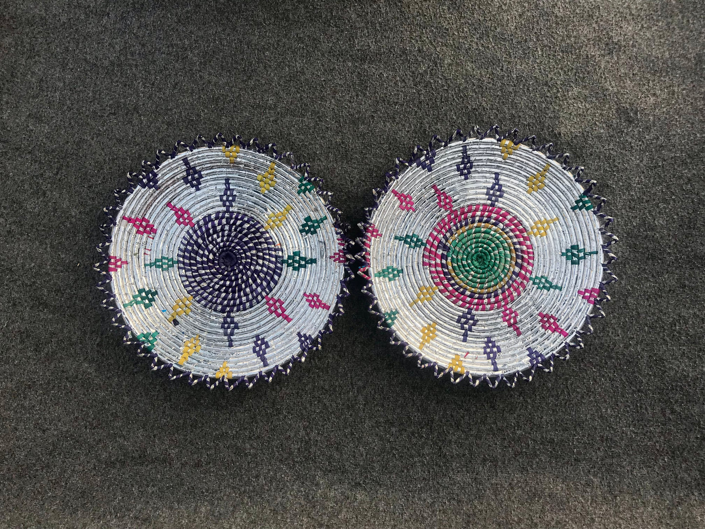 Set of 2 Silver Themed Handwoven Changair / Chhabi – 12 Inches Wall Décor & Serving Basket