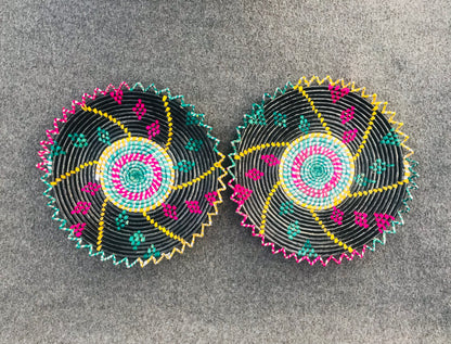 Set of 2 Black Themed Handwoven Changair / Chhabi – 12 Inches Wall Décor & Serving Basket