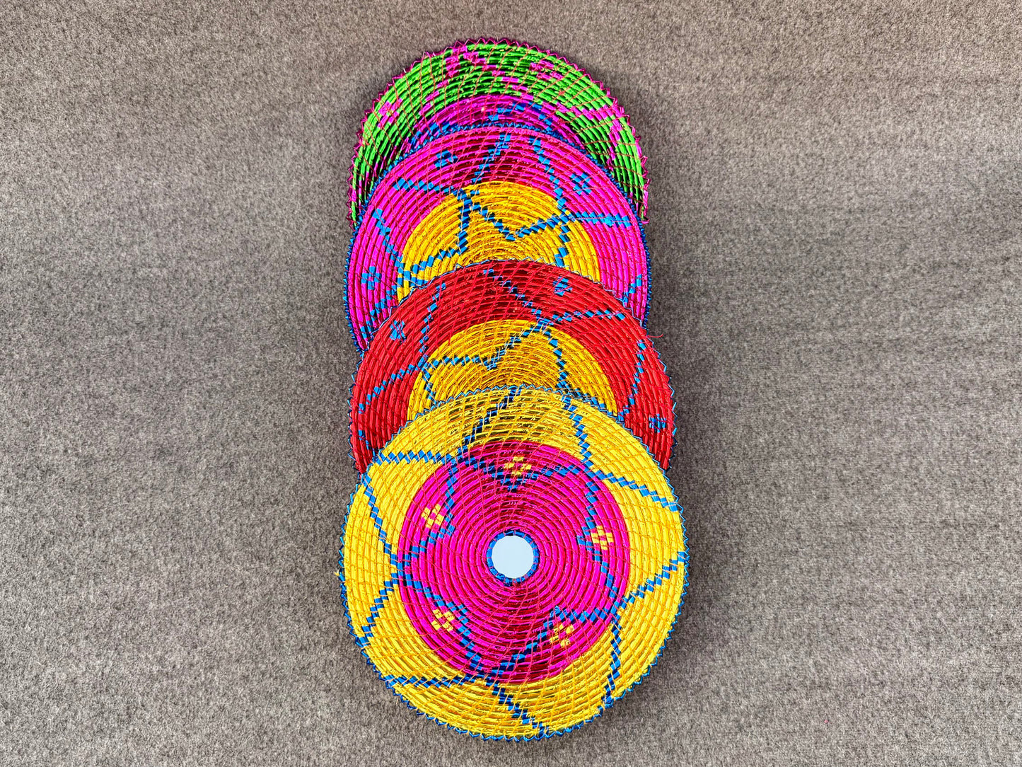 Bundle of 4 Premium Multicolor Bread Baskets (12 Inch) | Wall Décor & Serving Baskets