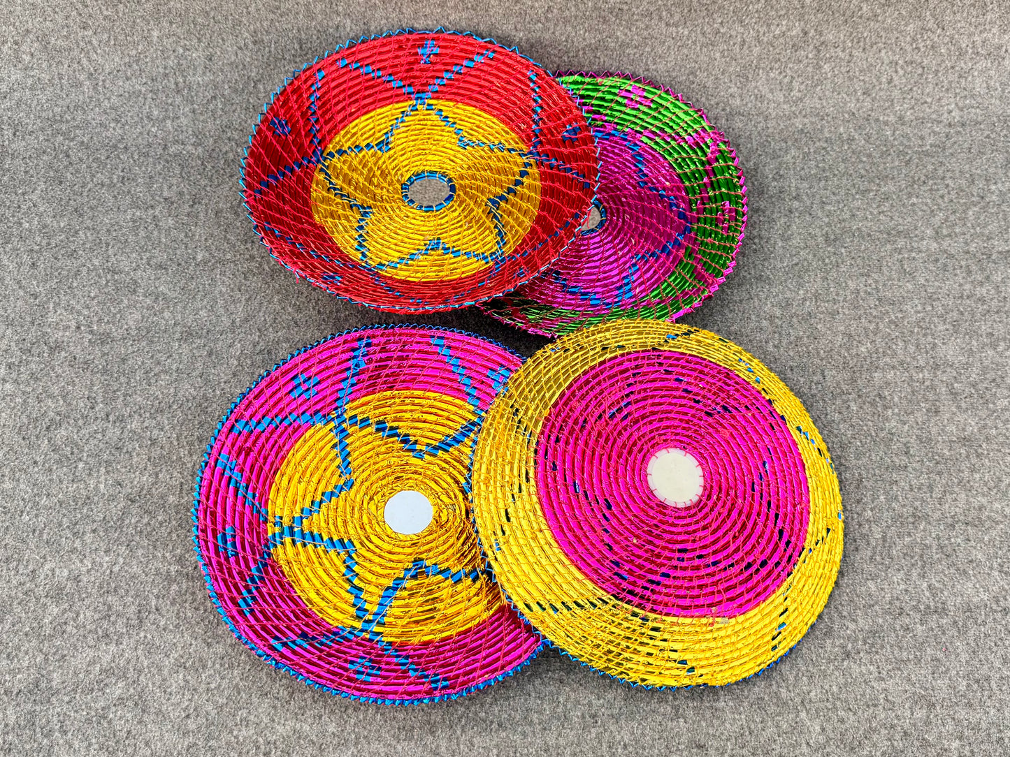 Bundle of 4 Premium Multicolor Bread Baskets (12 Inch) | Wall Décor & Serving Baskets