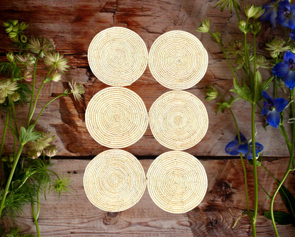 Bundle of 6 (8 Inch) Date / Palm Leaf Handmade Dining Table Mats / Cup/Glass Small Plate Coasters