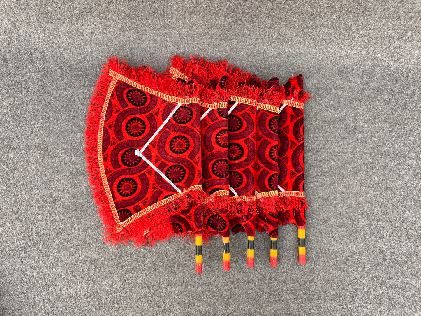 Bundle of 5 Red Shaneel Velvet Handmade Traditional Fans