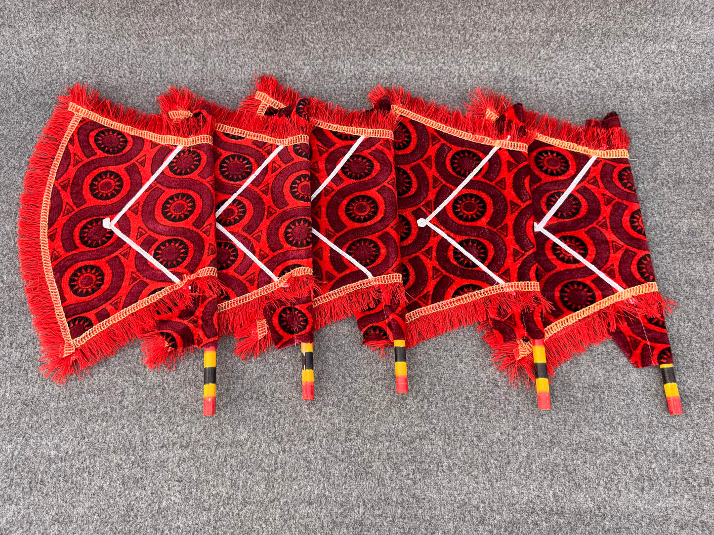 Bundle of 5 Red Shaneel Velvet Handmade Traditional Fans
